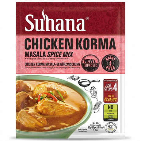 Suhana Chicken Korma Spice Mix by Suhana Ground Spices — front view showing product label and branding, studio product photo on white background