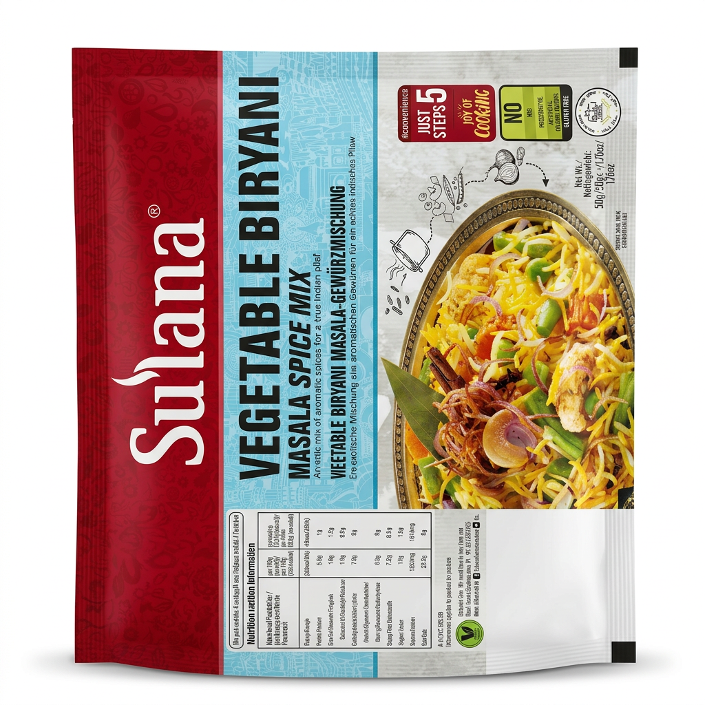 Suhana Veg Biryani Spice Mix by Suhana Ground Spices — front view showing product label and branding, studio product photo on white background