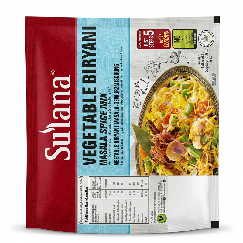 Suhana Veg Biryani Spice Mix by Suhana Ground Spices — front view showing product label and branding, studio product photo on white background