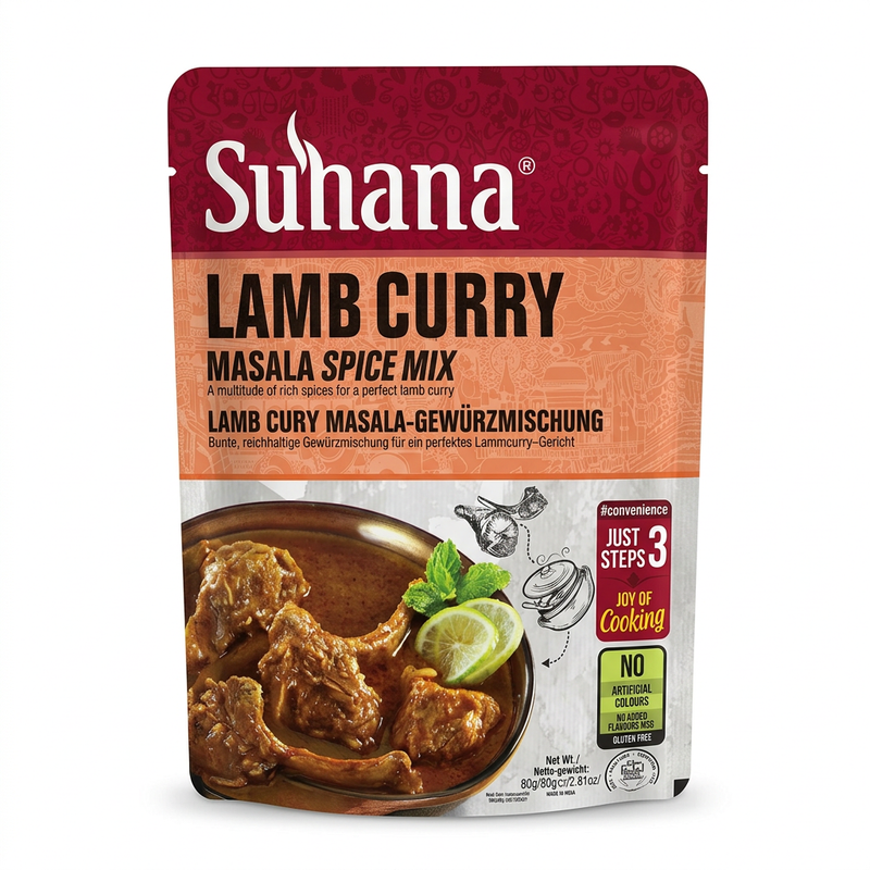 Suhana Lamb Curry Spice Mix by Suhana Ground Spices — front view showing product label and branding, studio product photo on white background