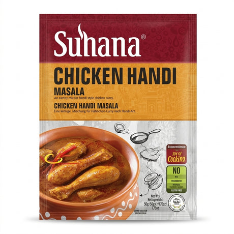 Suhana Chicken Handi Masala Mix by Suhana Ground Spices — front view showing product label and branding, studio product photo on white background