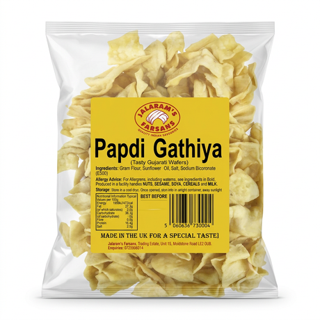 Jalram's Farsan Papdi Gathiya by Jalram's Farsan Indian Snacks — front view showing product label and branding, studio product photo on white background