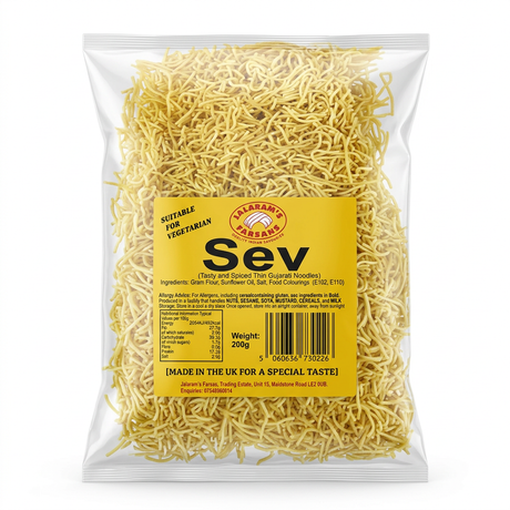 Jalaram Sev by Jalaram Indian Snacks — front view showing product label and branding, studio product photo on white background