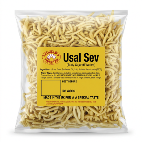 Jalram's Farsan Usal Sev by Jalram's Farsan Indian Snacks — front view showing product label and branding, studio product photo on white background