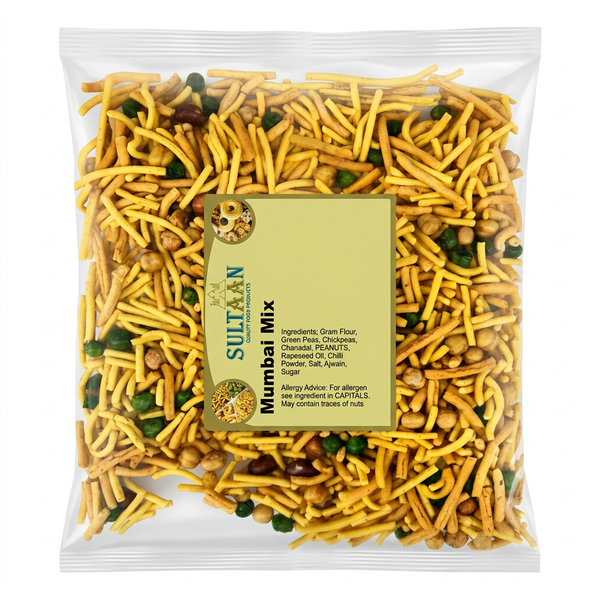 Sultaan Bombay Mix by Sultaan Indian Snacks — front view showing product label and branding, studio product photo on white background