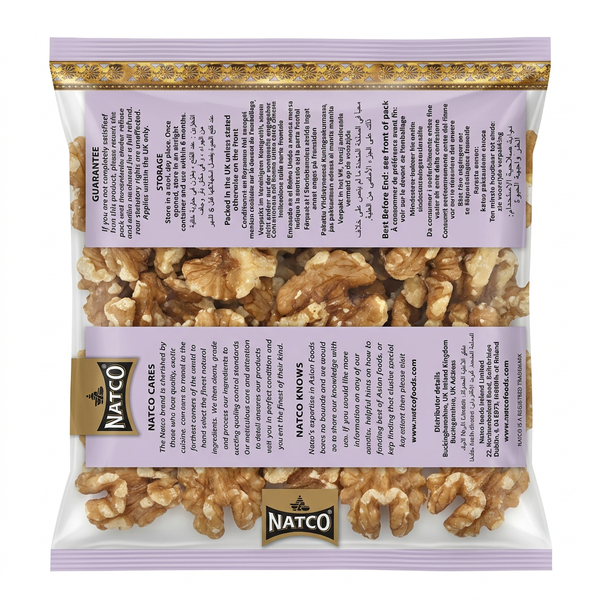Natco Walnut Halves by Natco Dry Fruits & Nuts — back view showing ingredients and product details, studio product photo on white background