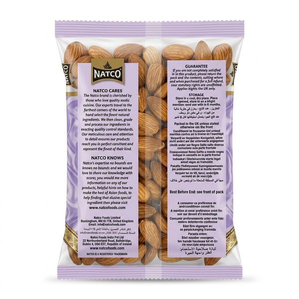 Natco Almonds by Natco Dry Fruits & Nuts — back view showing ingredients and product details, studio product photo on white background