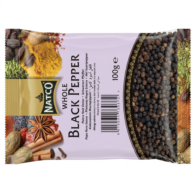 Natco Whole Black Pepper by Natco Whole Spices — front view showing product label and branding, studio product photo on white background