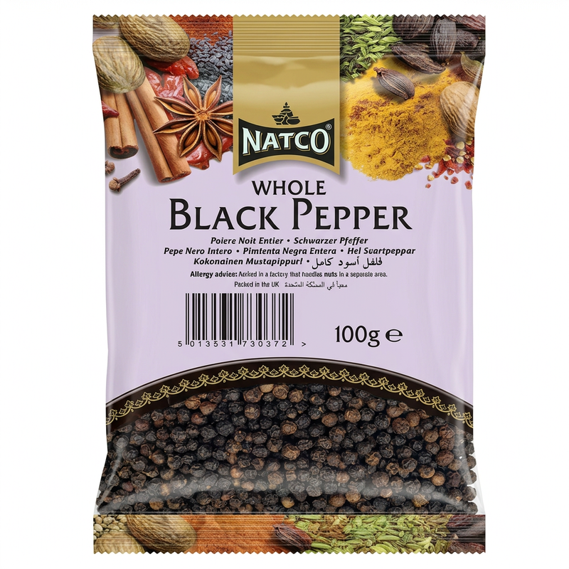 Natco Whole Black Pepper by Natco Whole Spices — front view showing product label and branding, studio product photo on white background
