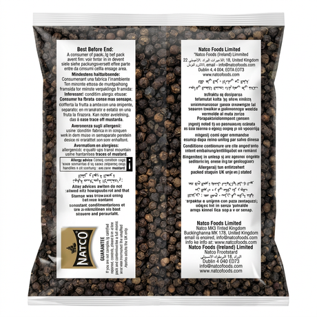 Natco Whole Black Pepper by Natco Whole Spices — back view showing ingredients and product details, studio product photo on white background
