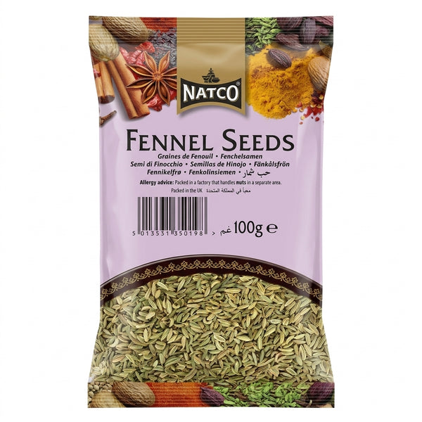 Natco Fennel Seeds by Natco Mukhwas — front view showing product label and branding, studio product photo on white background