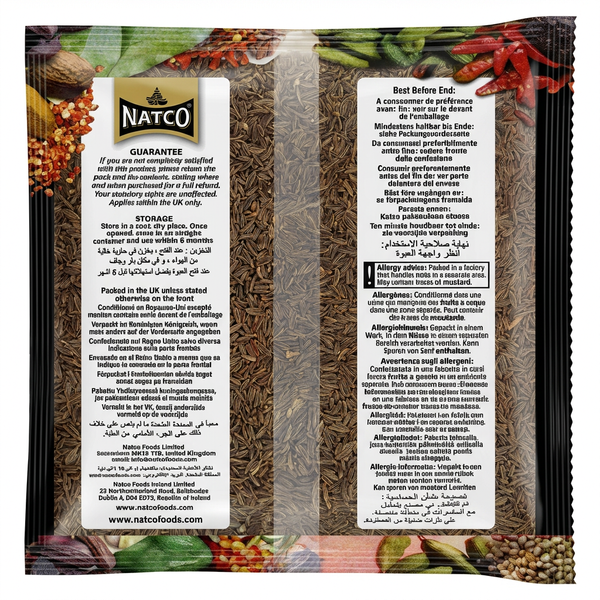 Natco Kala Jeera by Natco Whole Spices — back view showing ingredients and product details, studio product photo on white background