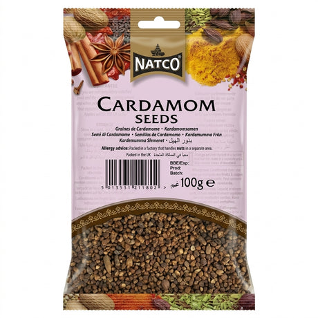 Natco Cardamom Seeds by Natco Whole Spices — front view showing product label and branding, studio product photo on white background