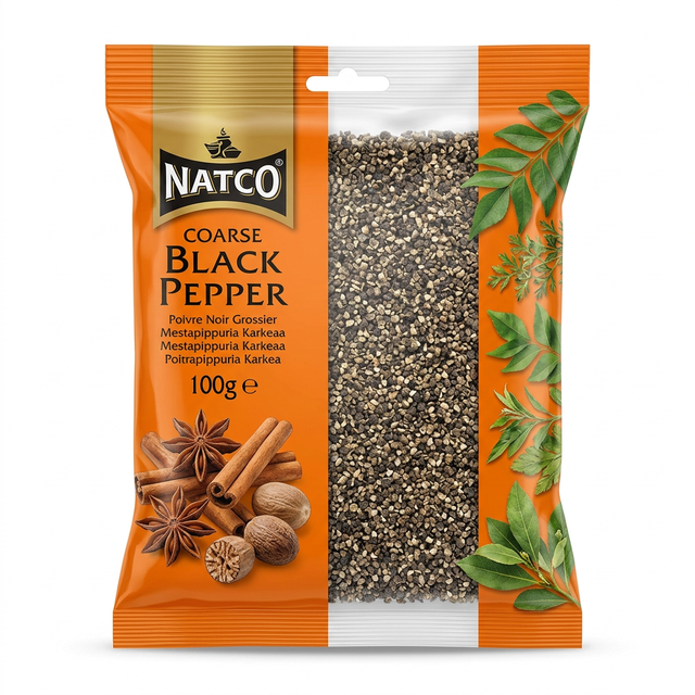 Natco Coarse Black Pepper by Natco Whole Spices — front view showing product label and branding, studio product photo on white background