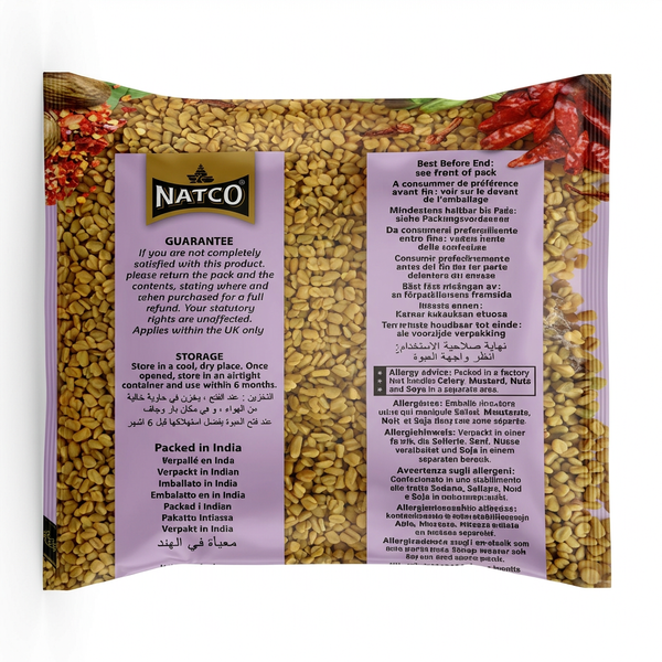 Natco Methi Seeds by Natco Whole Spices — back view showing ingredients and product details, studio product photo on white background