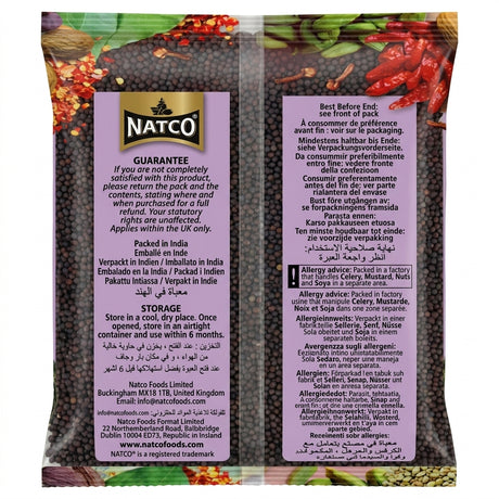 Natco Black Mustard Seeds by Natco Whole Spices — back view showing ingredients and product details, studio product photo on white background