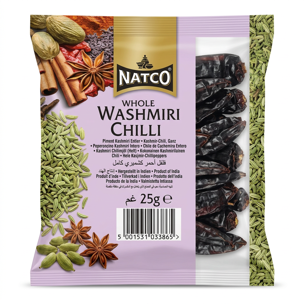 Natco Kashmiri Whole Chilli by Natco Whole Spices — front view showing product label and branding, studio product photo on white background