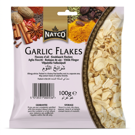 Natco Garlic Flakes by Natco Whole Spices — front view showing product label and branding, studio product photo on white background
