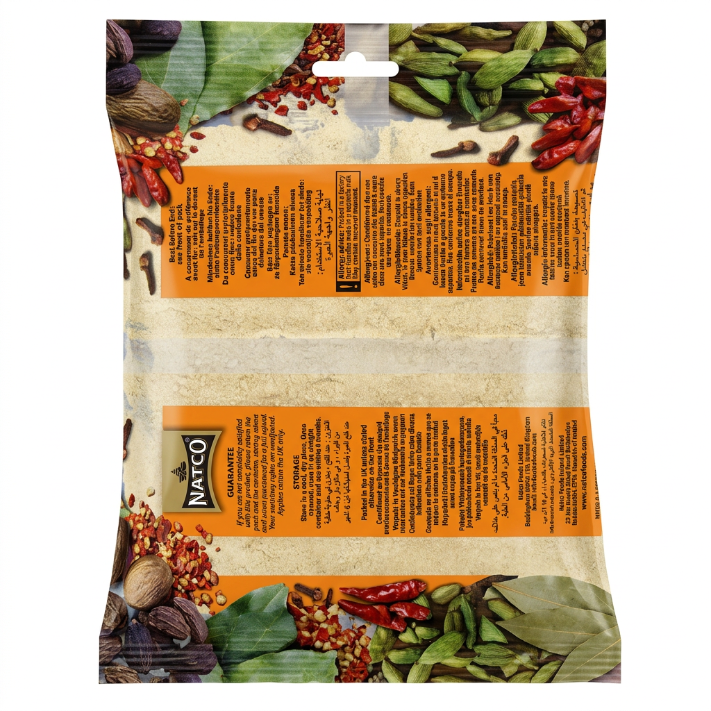 Natco Methi Powder by Natco Ground Spices — back view showing ingredients and product details, studio product photo on white background