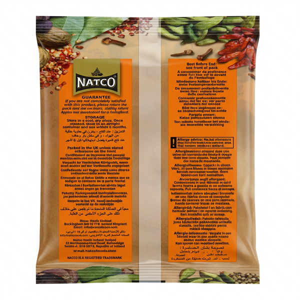 Natco Cinnamon Powder by Natco Ground Spices — back view showing ingredients and product details, studio product photo on white background