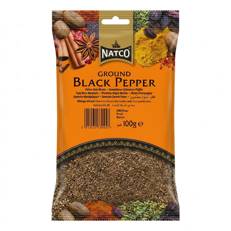 Natco Black Pepper Powder Coarse by Natco Ground Spices — front view showing product label and branding, studio product photo on white background