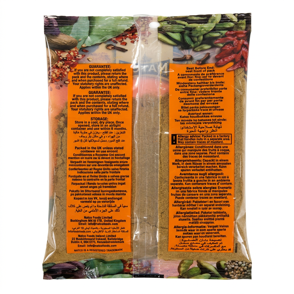 Natco Jeera Powder by Natco Ground Spices — back view showing ingredients and product details, studio product photo on white background