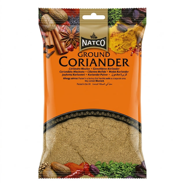 Natco Dhanya ( coriander) Powder by Natco Ground Spices — front view showing product label and branding, studio product photo on white background