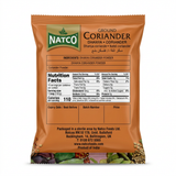Natco Dhanya ( coriander) Powder by Natco Ground Spices — back view showing ingredients and product details, studio product photo on white background
