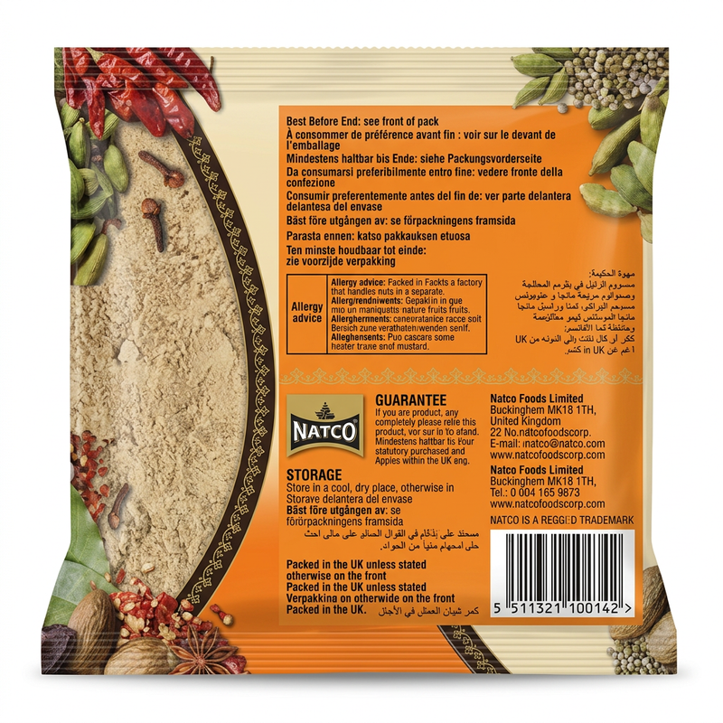 Natco Amchoor Powder by Natco Ground Spices — back view showing ingredients and product details, studio product photo on white background
