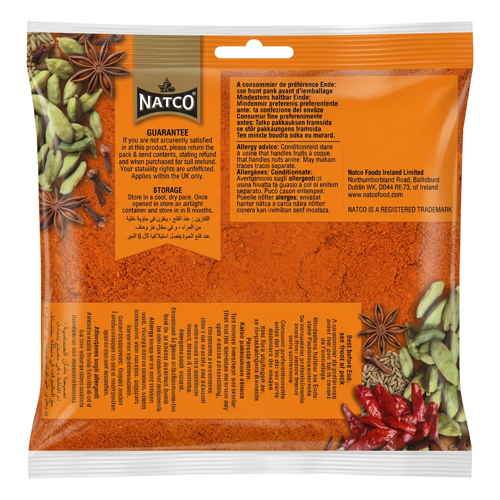 Natco Chilli Powder by Natco Ground Spices — back view showing ingredients and product details, studio product photo on white background