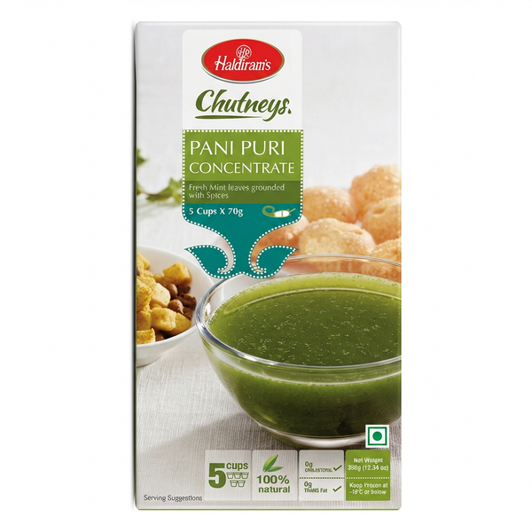 Haldirams Frozen Pani Puri Chutney by Haldirams Frozen — front view showing product label and branding, studio product photo on white background