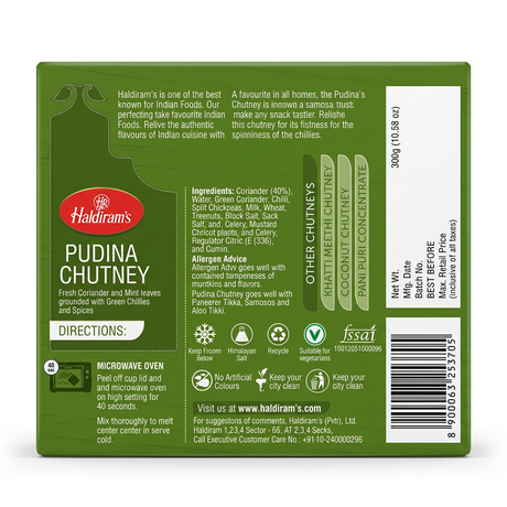 Haldirams Frozen Pudina Chutney by Haldirams Frozen — back view showing ingredients and product details, studio product photo on white background