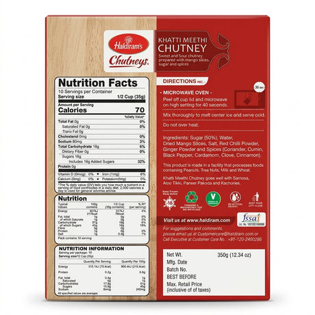Haldirams Frozen Khatti Meethi Chutney by Haldirams Frozen — back view showing ingredients and product details, studio product photo on white background