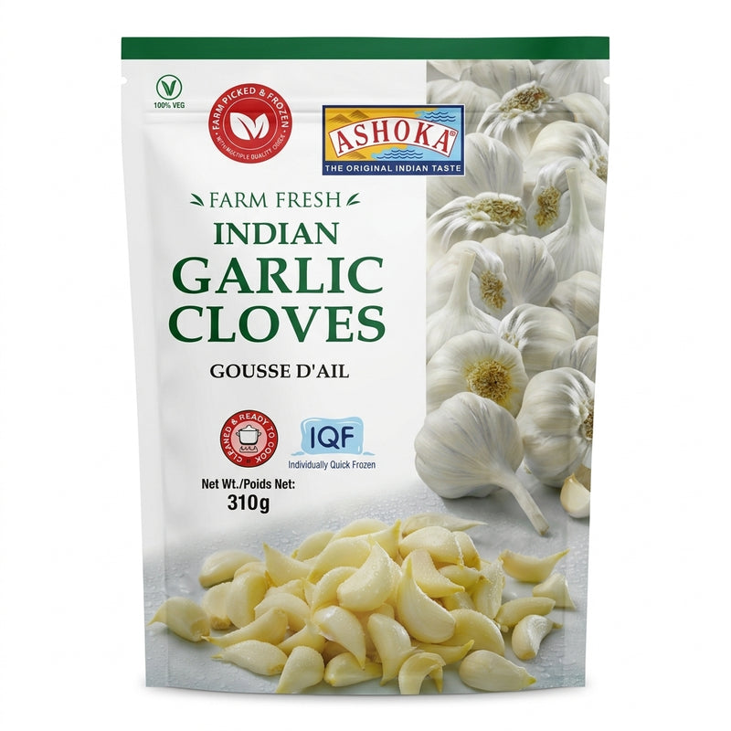 Ashoka Frozen Indian Garlic Cloves by Ashoka Frozen — front view showing product label and branding, studio product photo on white background