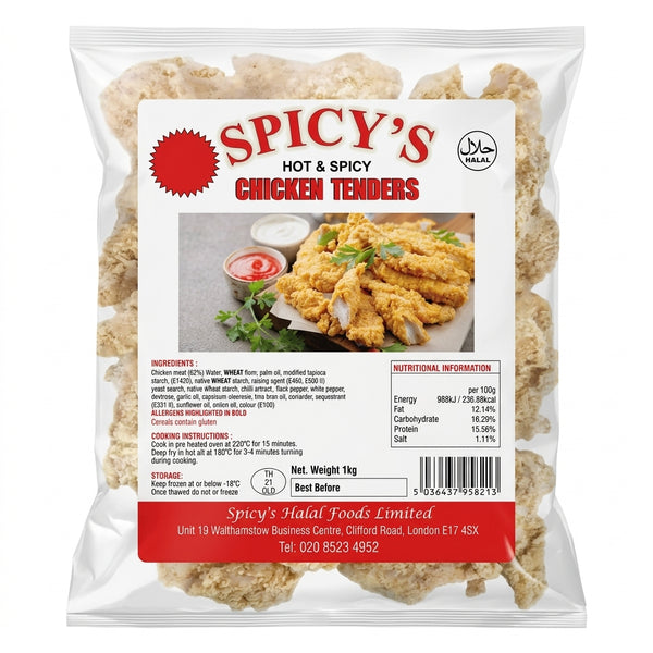 Spicy S Frozen Hot & Spicy Chicken Tenders by Spicy S Frozen — front view showing product label and branding, studio product photo on white background