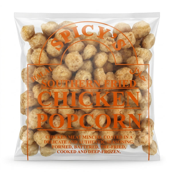 Spicy Frozen Halal Chicken Popcorn by Spicy Frozen — front view showing product label and branding, studio product photo on white background