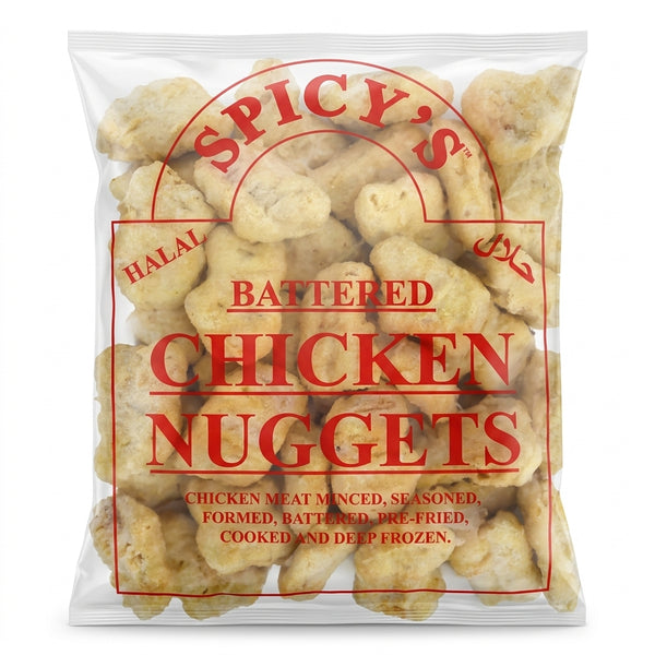 Spicy S Frozen Battered Chicken Nuggets by Spicy S Frozen — front view showing product label and branding, studio product photo on white background