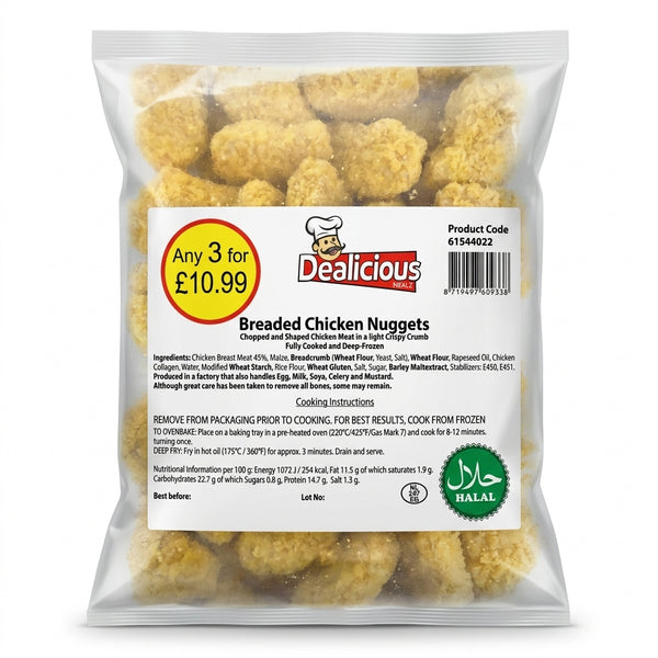 Dealicious Mealz Frozen Breaded Chicken Nuggets by Dealicious Mealz Frozen — front view showing product label and branding, studio product photo on white background