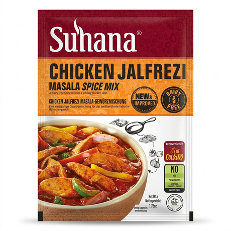 Suhana Chicken Jalfrazi Spice Mix by Suhana Ground Spices — front view showing product label and branding, studio product photo on white background