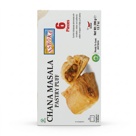 Ashoka Frozen Chana Masala Pastry Puff by Ashoka Frozen — front view showing product label and branding, studio product photo on white background