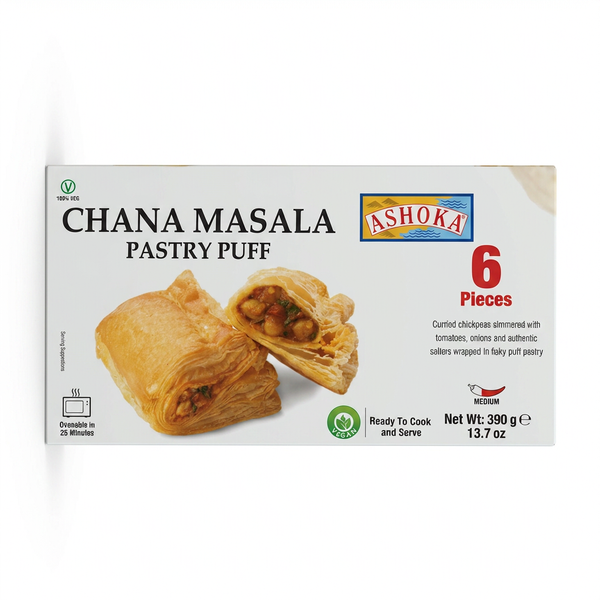 Ashoka Frozen Chana Masala Pastry Puff by Ashoka Frozen — front view showing product label and branding, studio product photo on white background