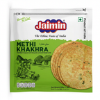 Jaimin Methi / Double Methi Khakhra by Jaimin Indian Snacks — front view showing product label and branding, studio product photo on white background
