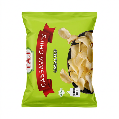 Taj Unsalted Cassava Chips by Taj Indian Snacks — front view showing product label and branding, studio product photo on white background