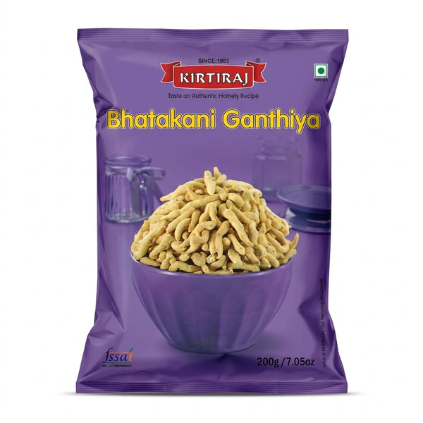 Kirtiraj Bhatakani Gathiya 200g by Kirtiraj Food & Beverages > Snack Foods — front view showing product label and branding, studio product photo on white background