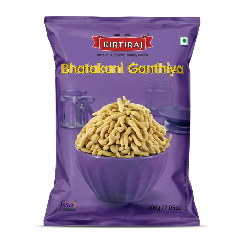 Kirtiraj Bhatakani Gathiya 200g by Kirtiraj Food & Beverages > Snack Foods — front view showing product label and branding, studio product photo on white background