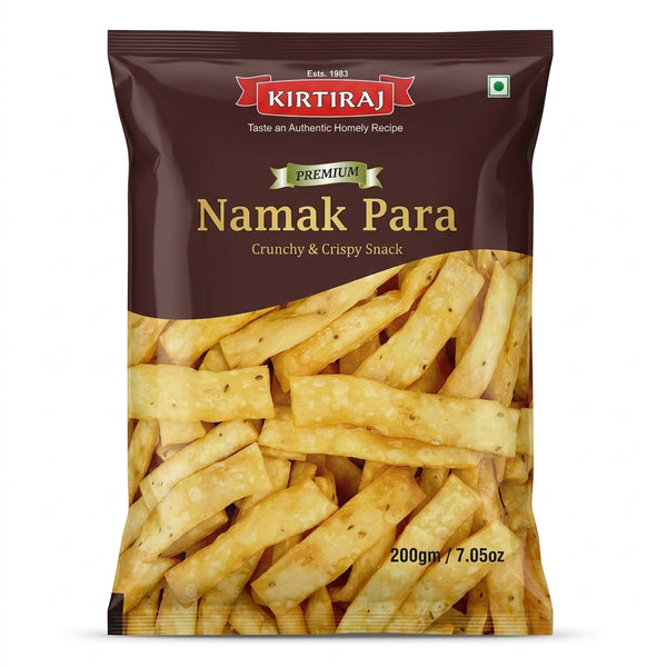 Kirtiraj Namak Para by Kirtiraj Indian Snacks — front view showing product label and branding, studio product photo on white background