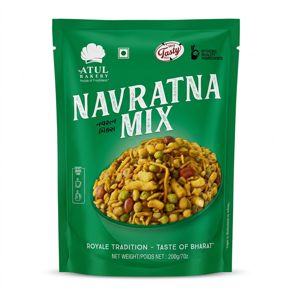Atul Bakery Navratan Mixture by Atul Bakery Indian Snacks — front view showing product label and branding, studio product photo on white background