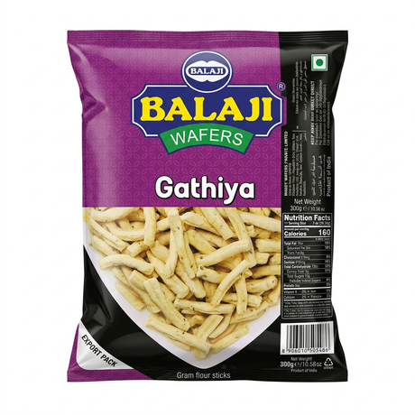 Balaji Gathiya by Balaji Indian Snacks — front view showing product label and branding, studio product photo on white background
