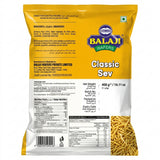 Balaji Classic Sev by Balaji Indian Snacks — back view showing ingredients and product details, studio product photo on white background