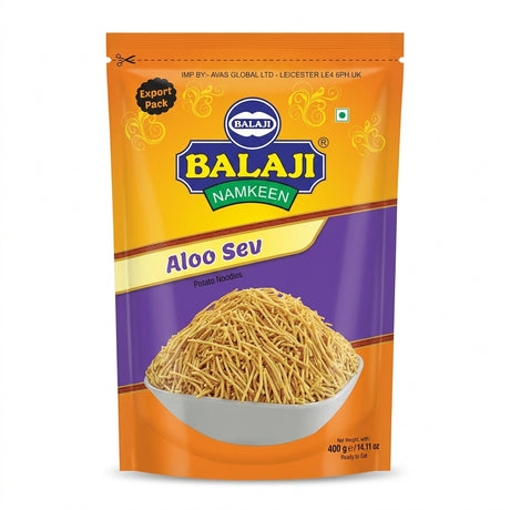 Balaji Aloo Sev by Balaji Indian Snacks — front view showing product label and branding, studio product photo on white background